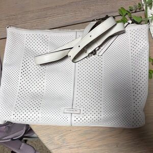 Coach White Perforated Leather Tote